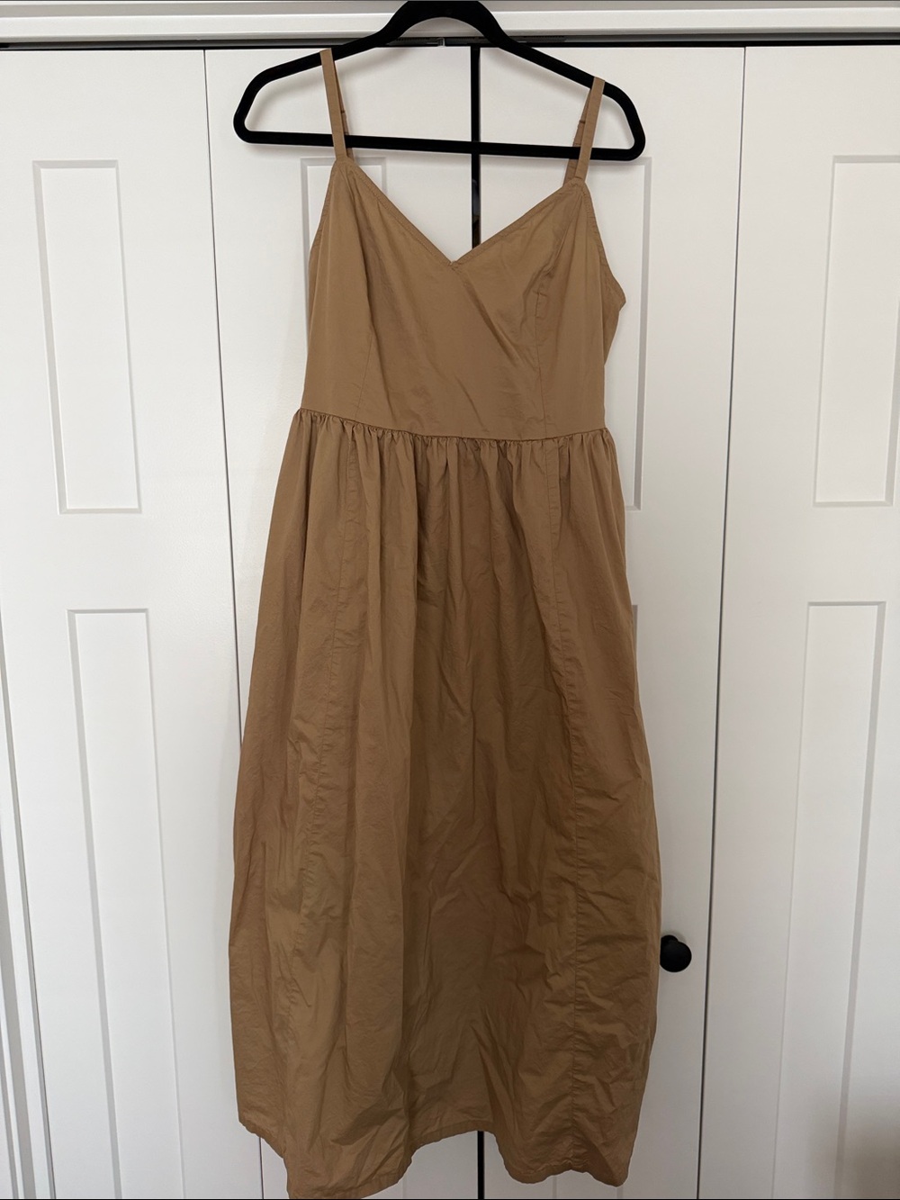 Sleeveless V-Neck Midi Dress in Tan